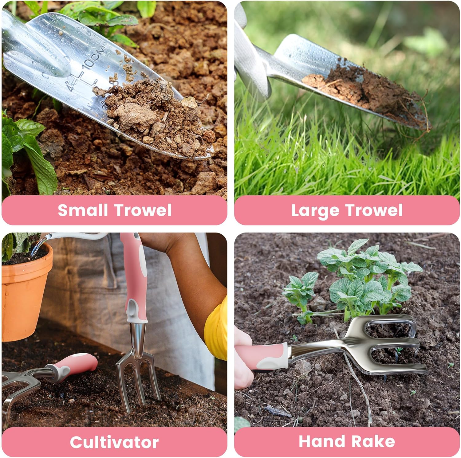  8 Piece Gardening Tools with Bag, Heavy Duty Stainless Steel Garden Tools Set, Outdoor Hand Tools