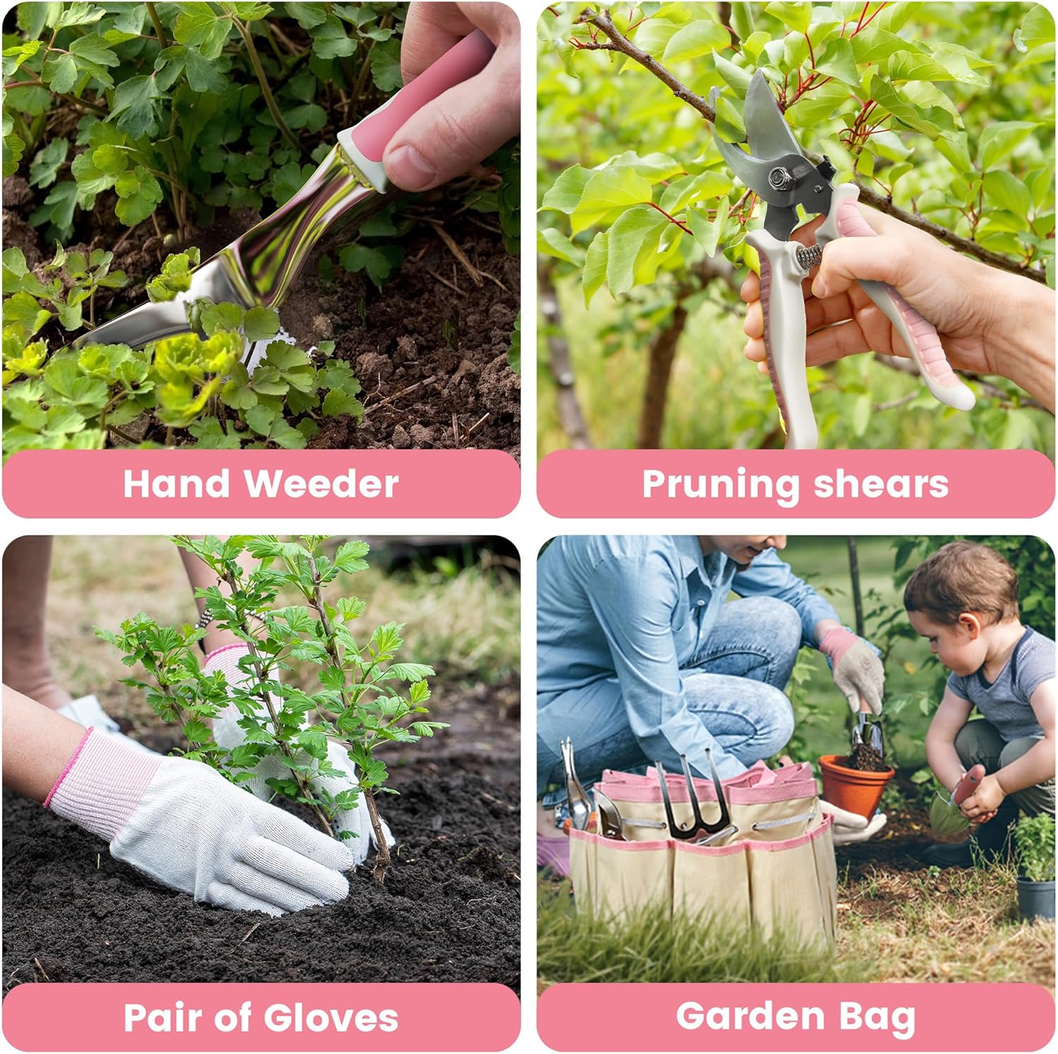  8 Piece Gardening Tools with Bag, Heavy Duty Stainless Steel Garden Tools Set, Outdoor Hand Tools