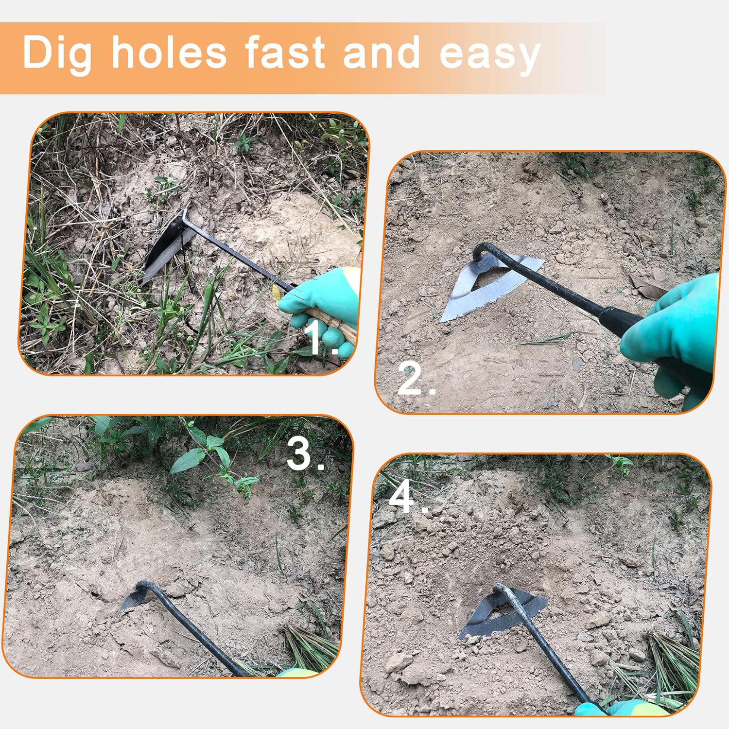 Pack of Weeding Tool Hollow Hoe and Japanese Sickle Garden Tool and a Pair of Professional Gardening Gloves