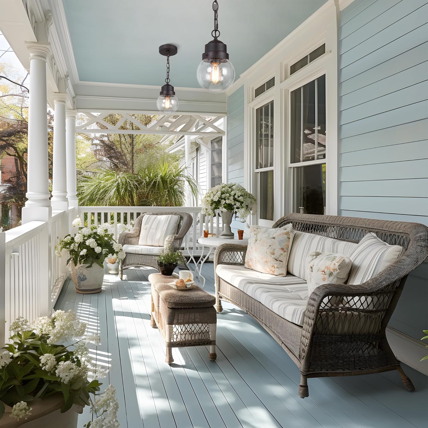 Farmhouse Exterior Lights with Adjustable Chain, Anti-Rust Outdoor Light with Seeded Glass, Hanging Light for Front Door