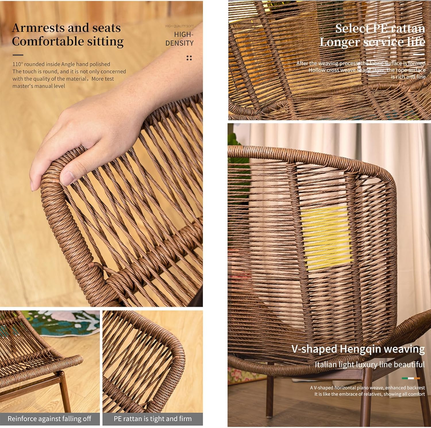 Patio Lounge Chair and Footrest Chair Set PE Wicker Aluminum Chair with Footrest Chair Outdoor Chaise Lounger