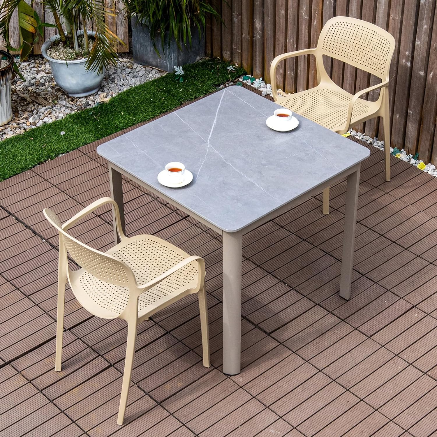 Patio Dining Set Outdoor Furniture Set Aluminum Frame Slate Table and PVC Chairs Outdoor Table and Chairs Set for Outsides