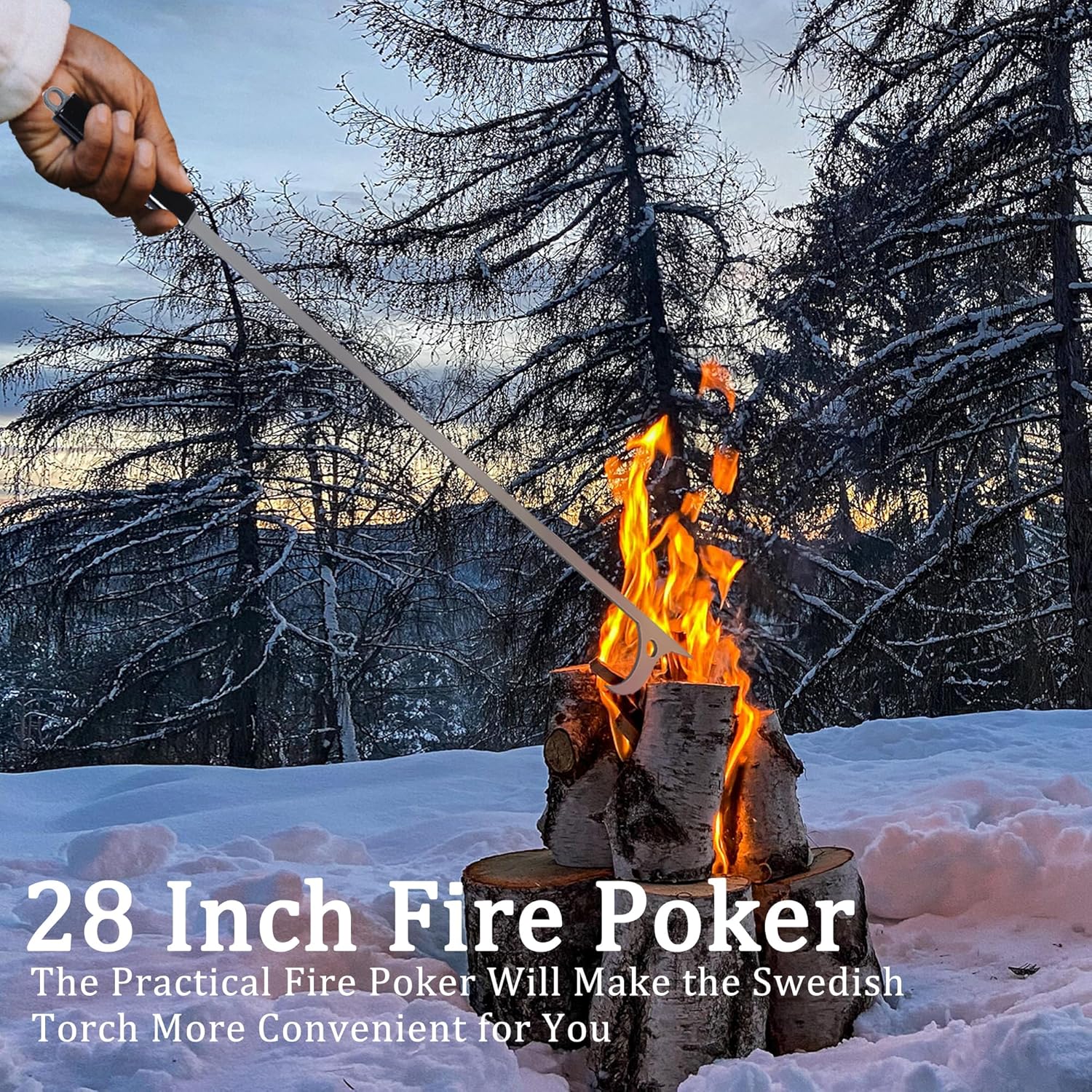 Fireplace Tools Set with 28" Fire Poker and Fire Tongs, Stainless Steel Firewood Tongs with Sturdy Stand