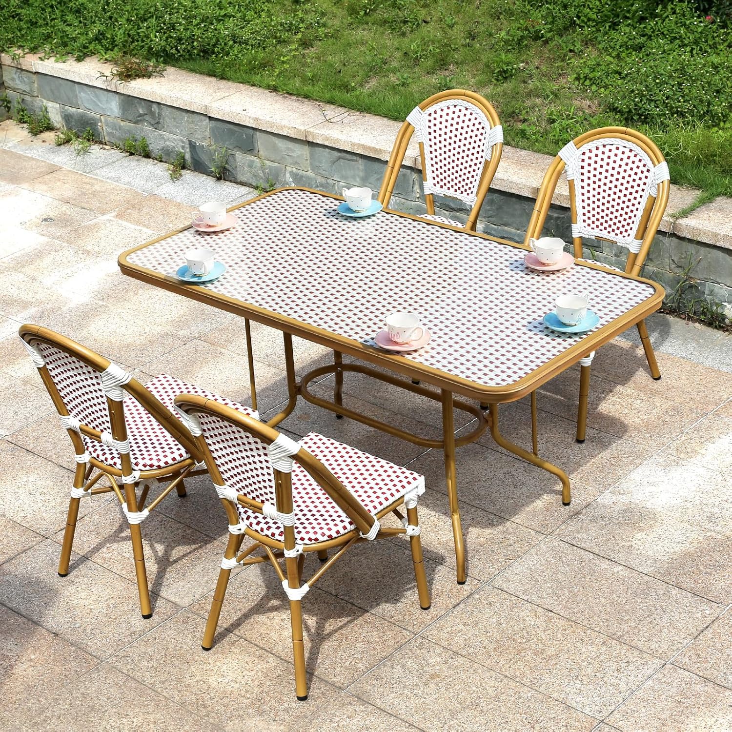 Patio Bistro Set Colorful Weave PE Wicker Balcony Furniture Sets Aluminum Frame Outdoor Table and Chairs Set
