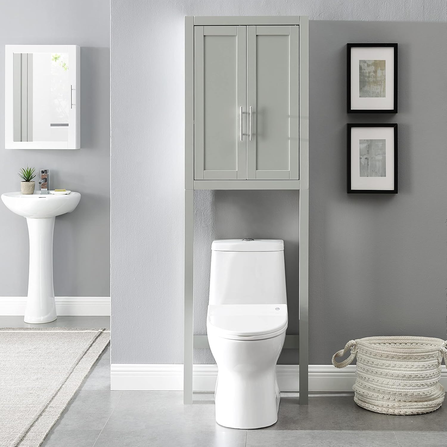 Over The Toilet Storage Cabinet and Bathroom Organizer with Shelves, Gray