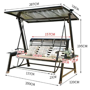 2/3-Seat Solar Patio Porch Swing with Adjustable Tilt Canopy Aluminum Frame Patio Swing Chair