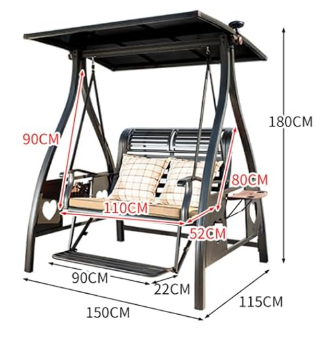 2/3-Seat Solar Patio Porch Swing with Adjustable Tilt Canopy Aluminum Frame Patio Swing Chair Outdoor Swing Bed