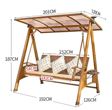 Solar Outdoor Porch Swing with Adjustable Canopy 2/3-Seat Patio Swing Chair Bench
