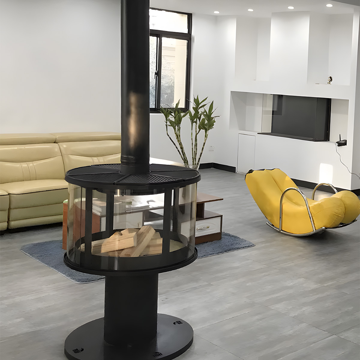 Modern Indoor Round Glass Real Fire Fireplace Ember 3-Hearthartsinn