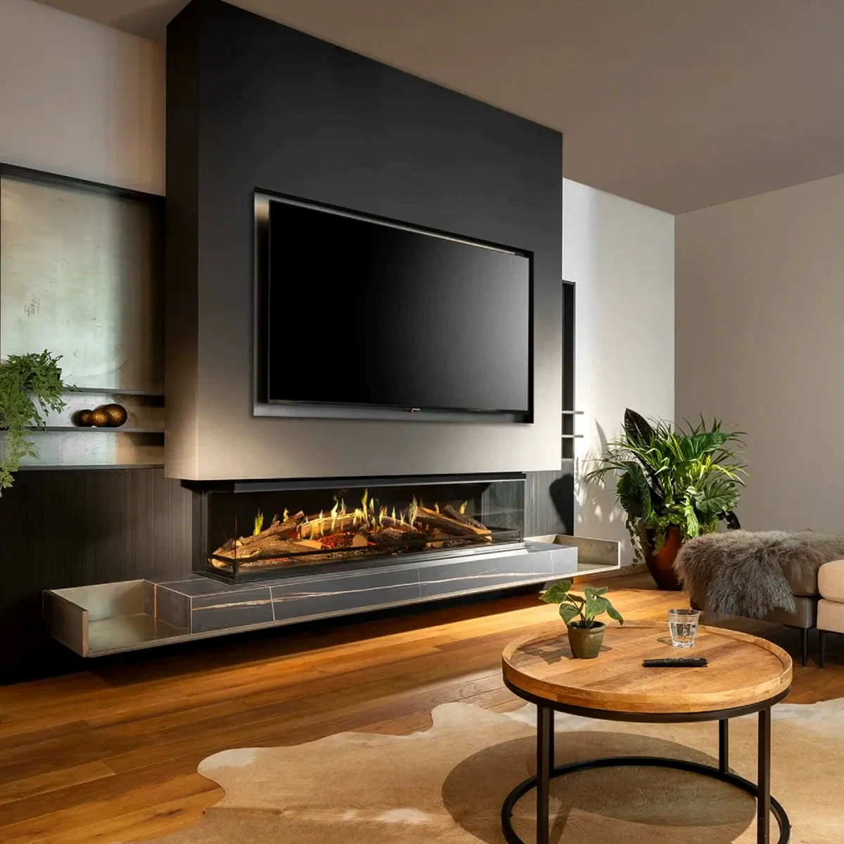 Built-In 3-Sided Holographic Fireplace with Simulated Flame Glimmer 5