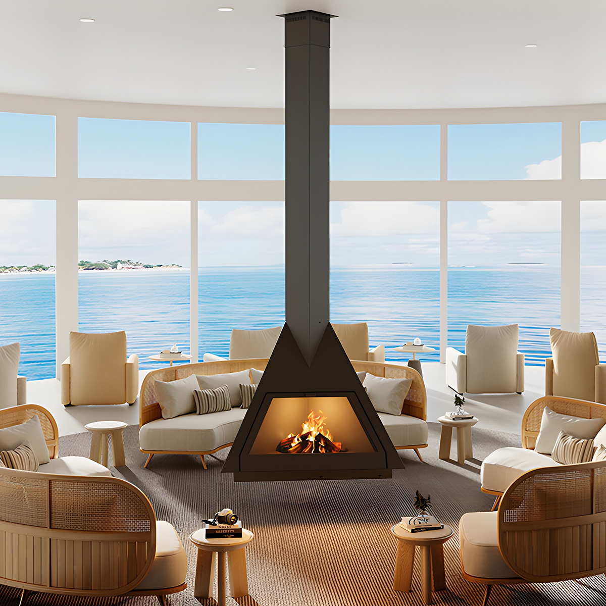 Triangular Suspended Wood Burning Fireplace Ash 4-Hearthartsinn