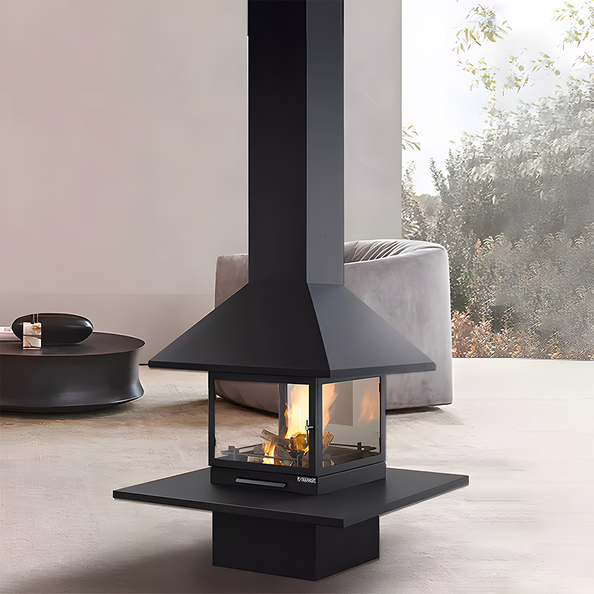 Square Floor-standing Wood-burning Fireplace with Countertop Ash3-Hearthartsinn