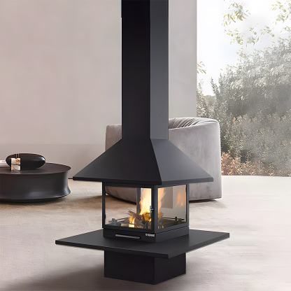 Square Floor-standing Wood-burning Fireplace with Countertop Ash3-Hearthartsinn