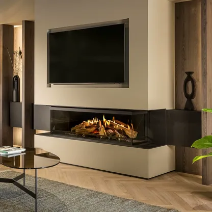 Built-In 3-Sided Holographic Fireplace with Simulated Flame Glimmer 5