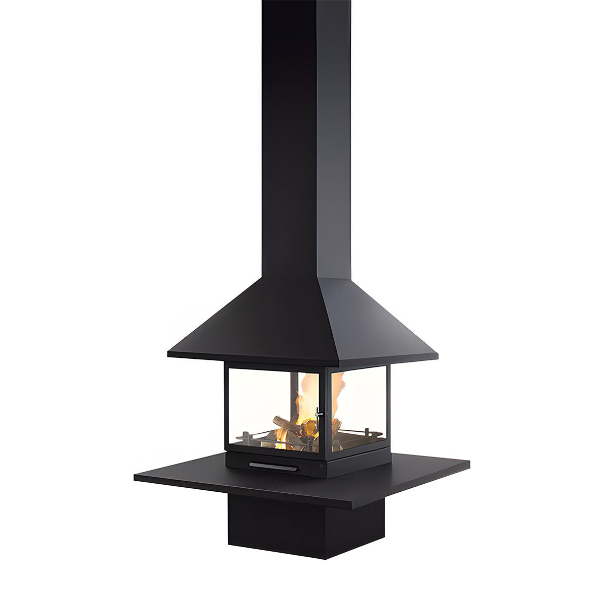 Square Floor-standing Wood-burning Fireplace with Countertop Ash3-Hearthartsinn
