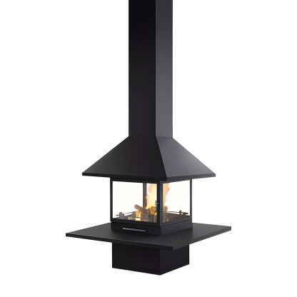 Square Floor-standing Wood-burning Fireplace with Countertop Ash3-Hearthartsinn