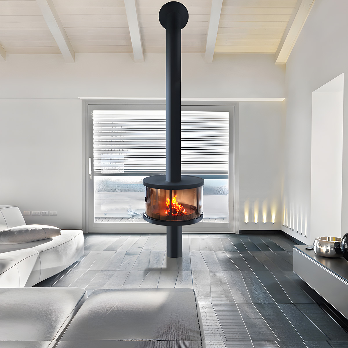 Modern Indoor Round Glass Real Fire Fireplace Ember 3-Hearthartsinn