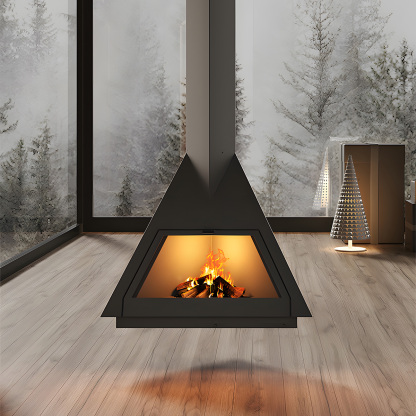 Triangular Suspended Wood Burning Fireplace Ash 4-Hearthartsinn