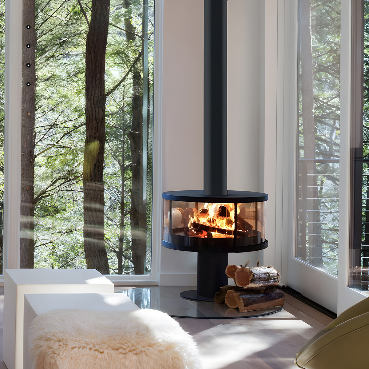 Modern Indoor Round Glass Real Fire Fireplace Ember 3-Hearthartsinn