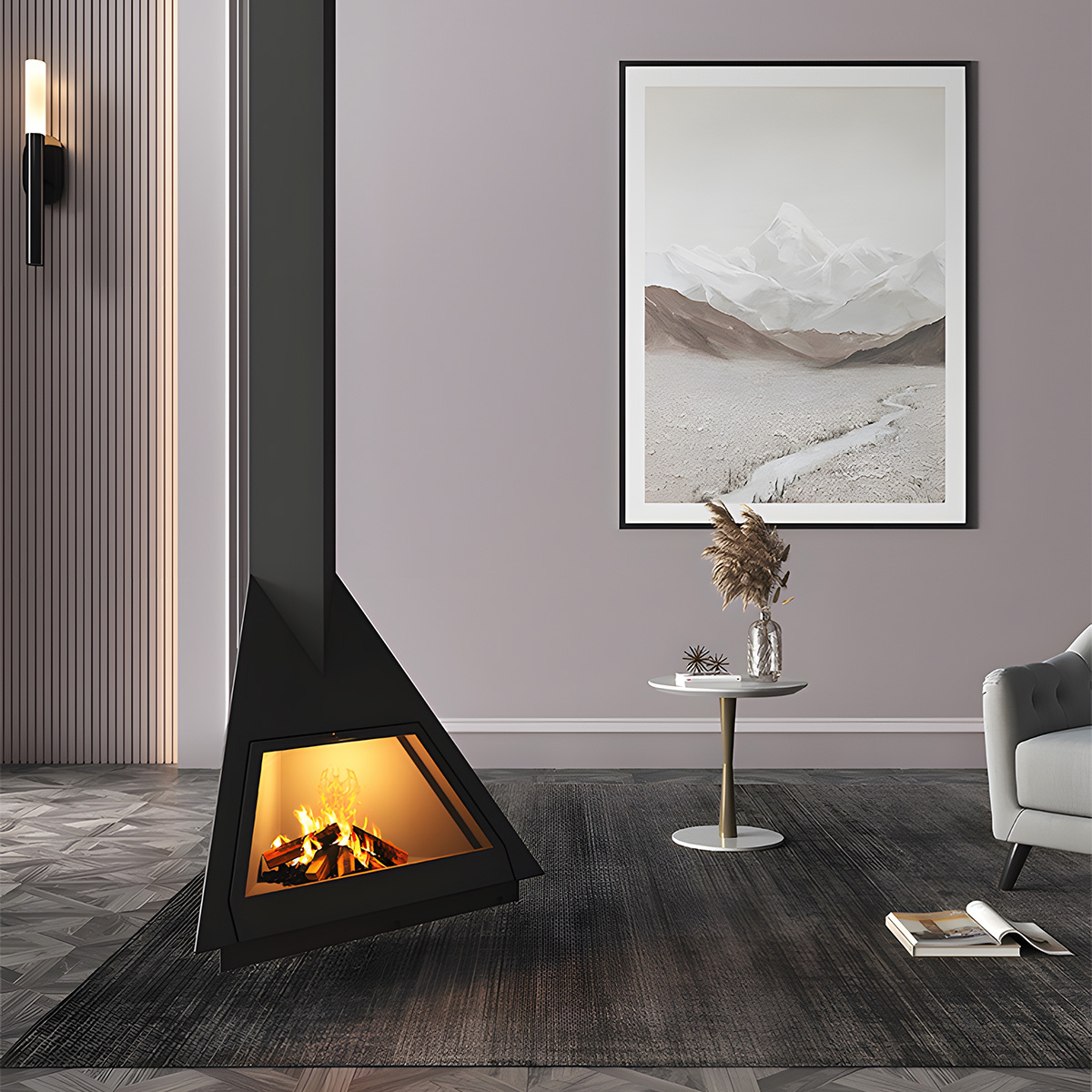 Triangular Suspended Wood Burning Fireplace Ash 4-Hearthartsinn