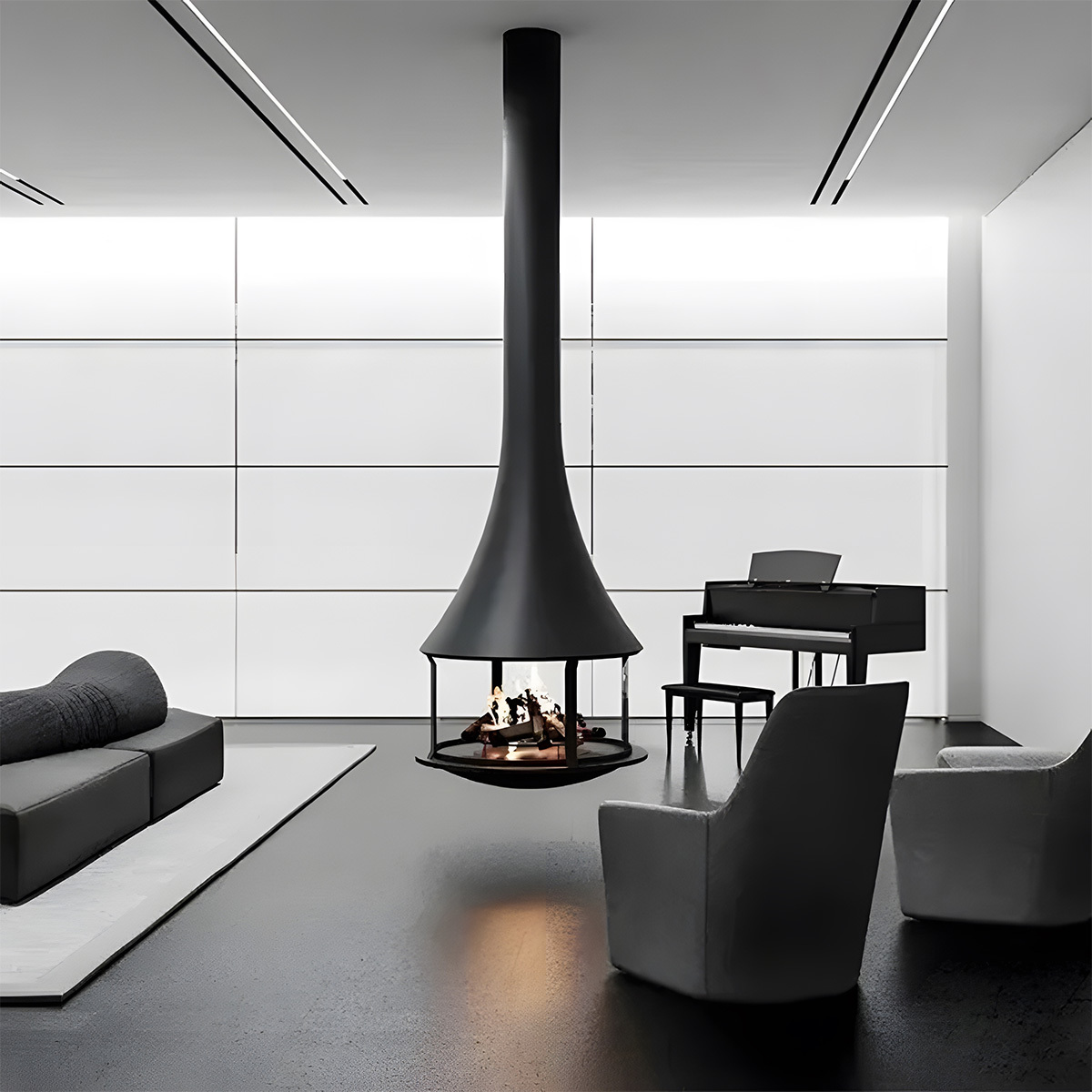 Cylindrical suspended glass wood burning fireplace Ash 2-Hearthartsinn