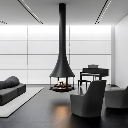 Cylindrical suspended glass wood burning fireplace Ash 2-Hearthartsinn