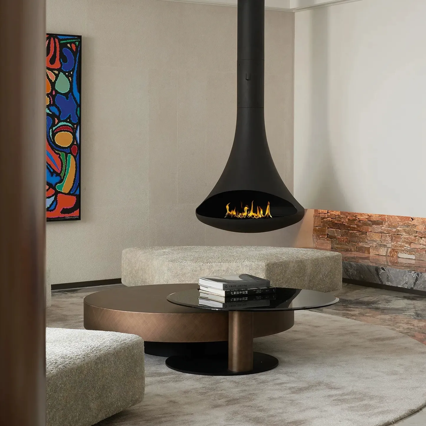 Luxury Suspended Trumpet Curved Fireplace Shine 4-Hearthartsinn