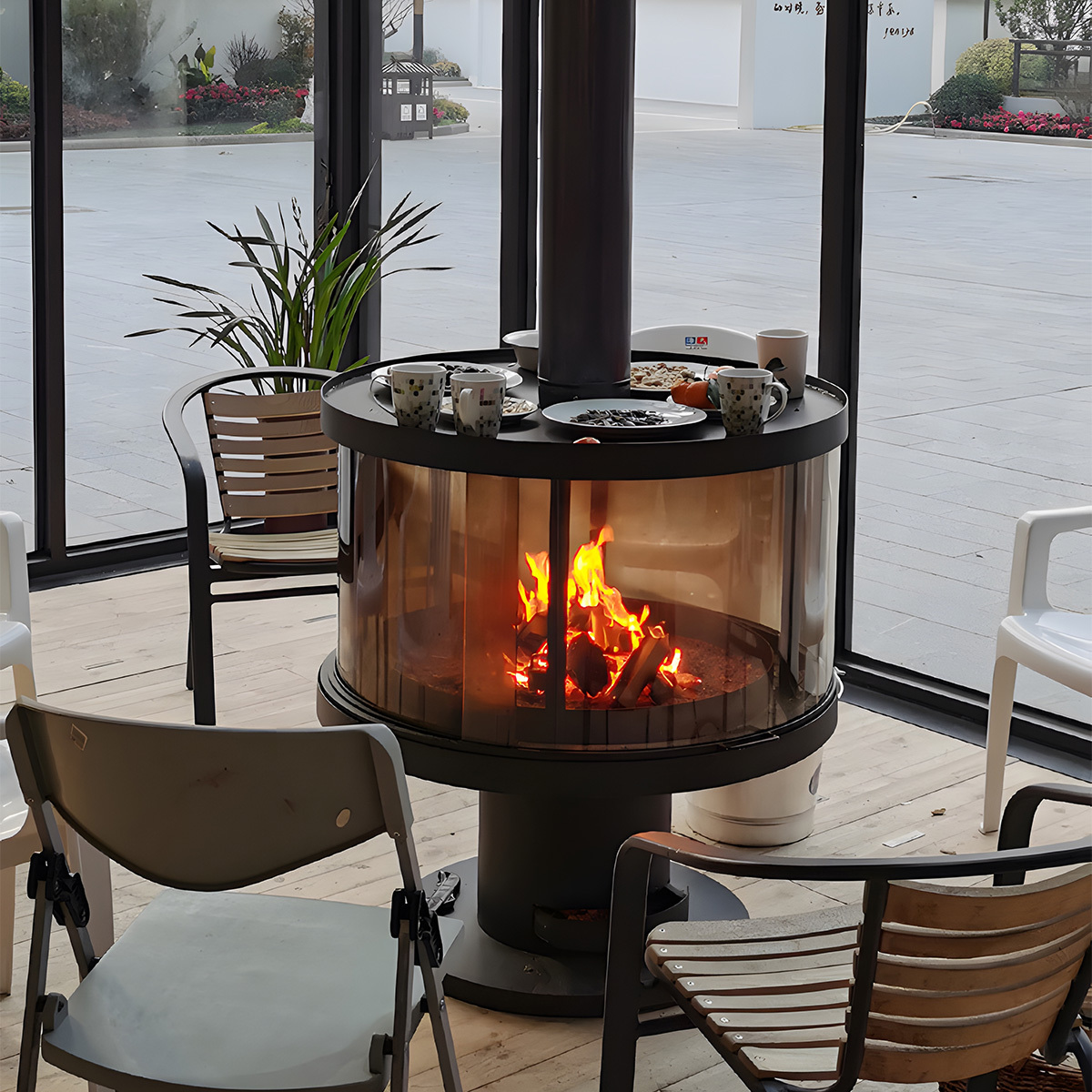 Modern Indoor Round Glass Real Fire Fireplace Ember 3-Hearthartsinn