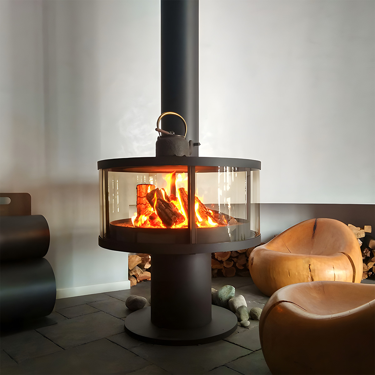 Modern Indoor Round Glass Real Fire Fireplace Ember 3-Hearthartsinn