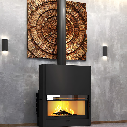 European style wood burning built-in fireplace with sliding door Ash7