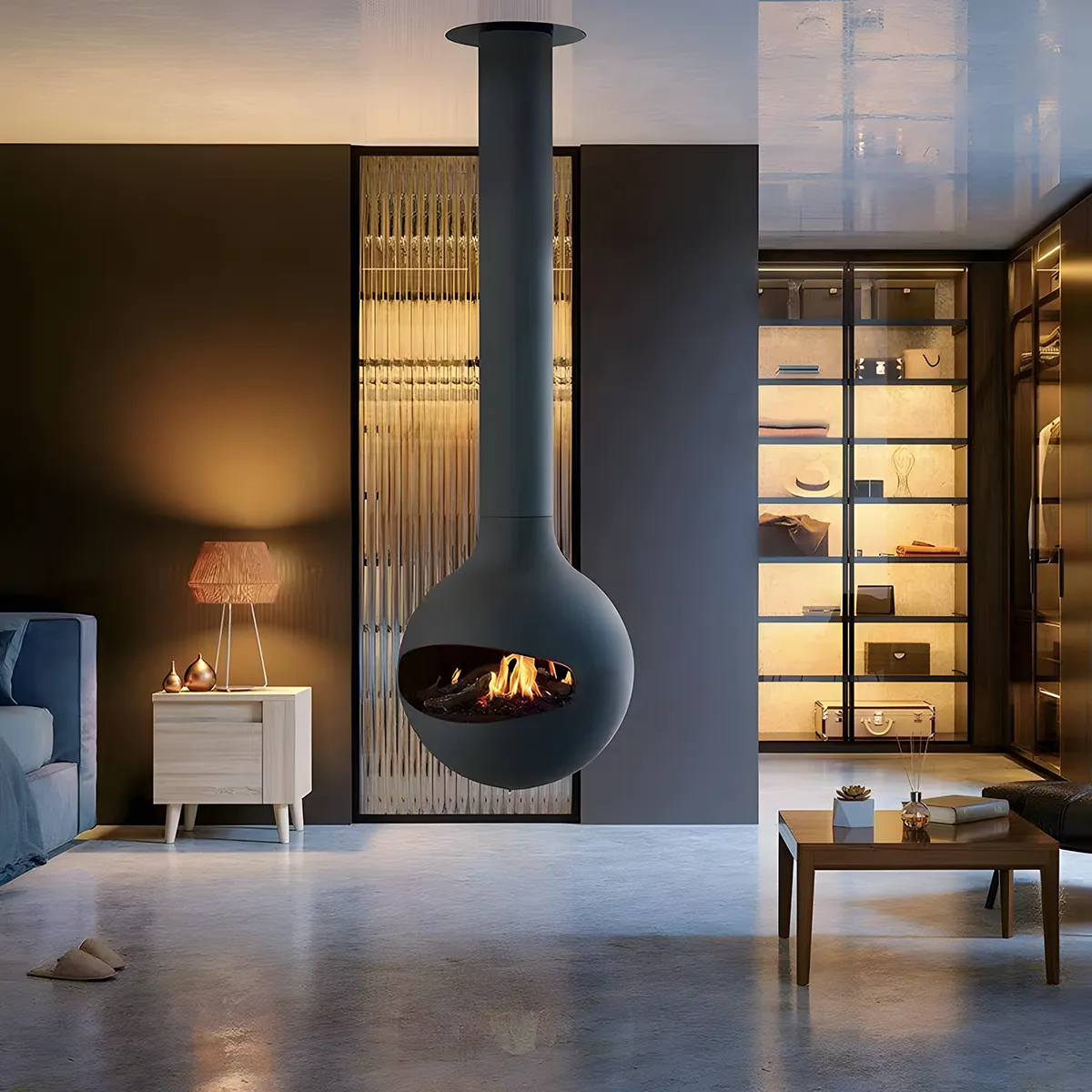 Luxury Hanging Spherical Real Fire Fireplace Shine 3-Hearthartsinn