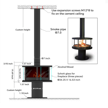 Modern Indoor Round Glass Real Fire Fireplace Ember 3-Hearthartsinn