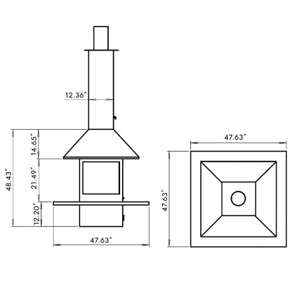 Square Floor-standing Wood-burning Fireplace with Countertop Ash3-Hearthartsinn