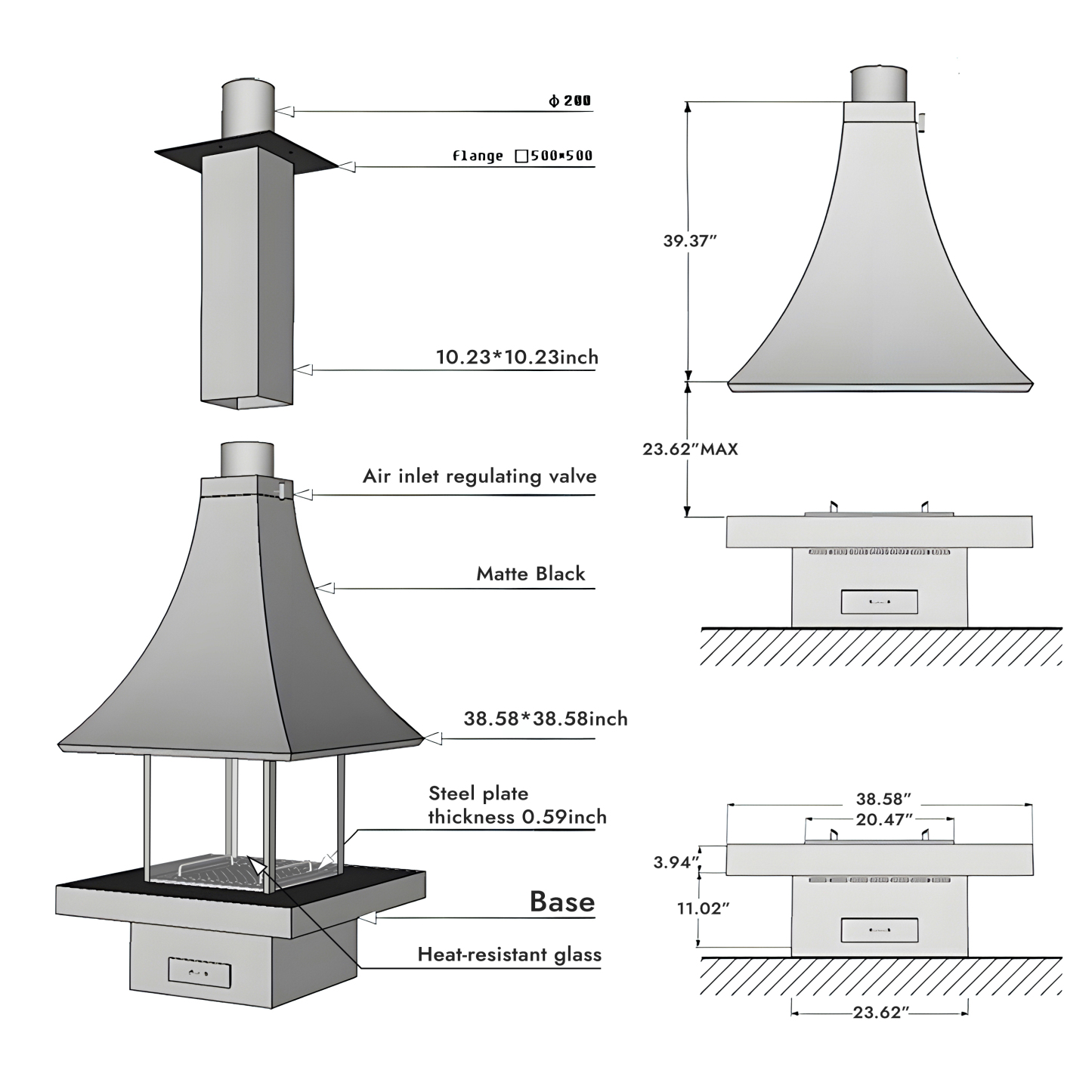 Trumpet Table Wood Burning Fireplace Ash 5-Hearthartsinn