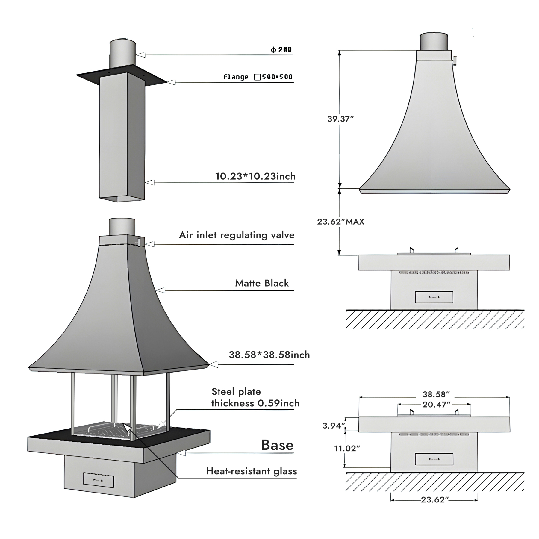 Trumpet Table Wood Burning Fireplace Ash 5-Hearthartsinn