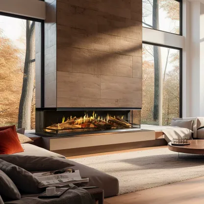 Built-In 3-Sided Holographic Fireplace with Simulated Flame Glimmer 5