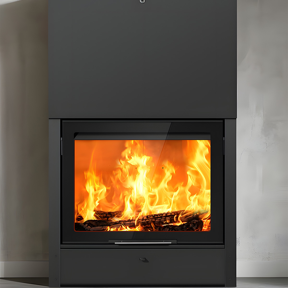 European style wood burning built-in fireplace with sliding door Ash7