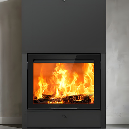 European style wood burning built-in fireplace with sliding door Ash7