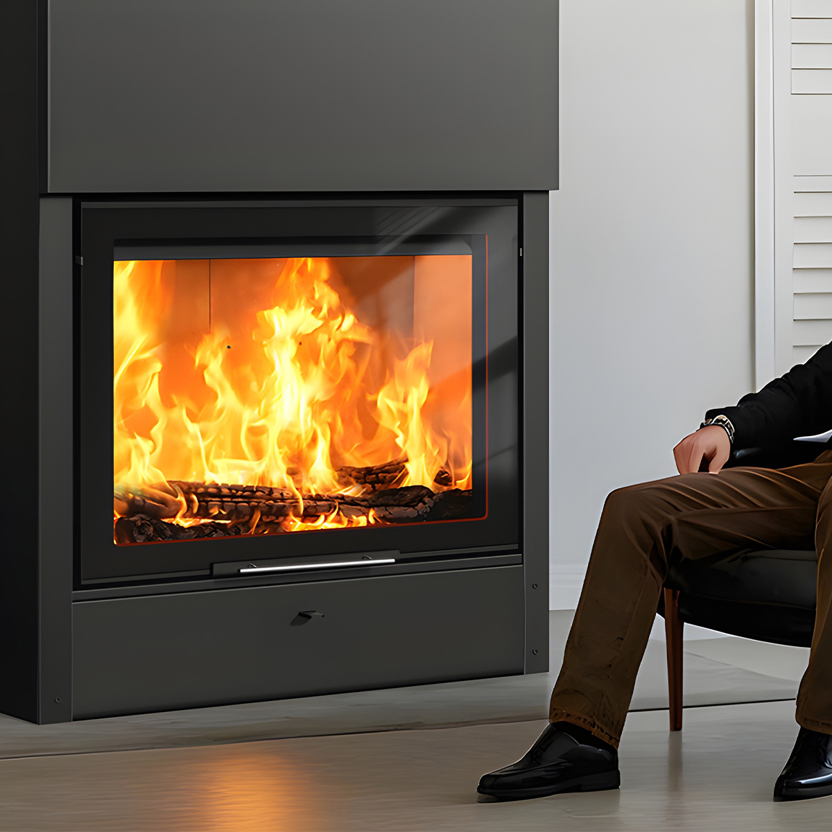 European style wood burning built-in fireplace with sliding door Ash7