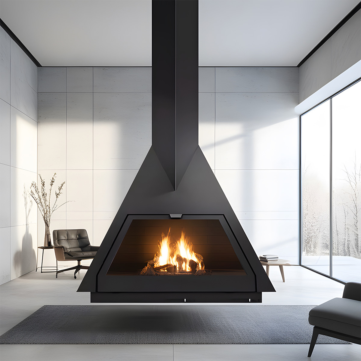 Triangular Suspended Wood Burning Fireplace Ash 4-Hearthartsinn