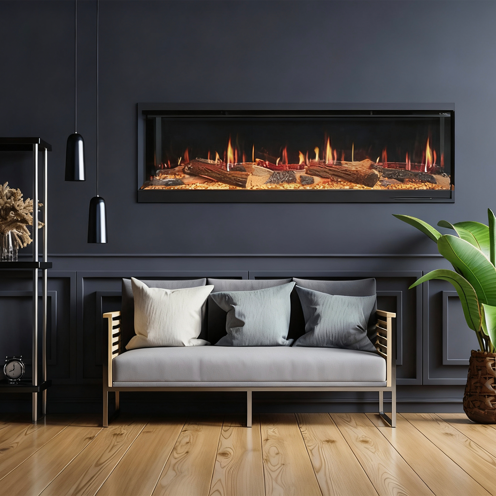 LCD Three-sided Embedded Simulated Flame Electronic Fireplace