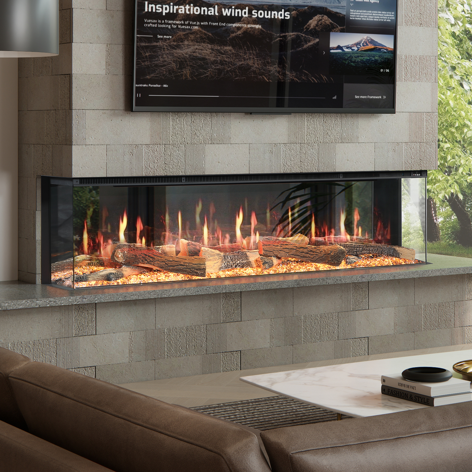 LCD Three-sided Embedded Simulated Flame Electronic Fireplace