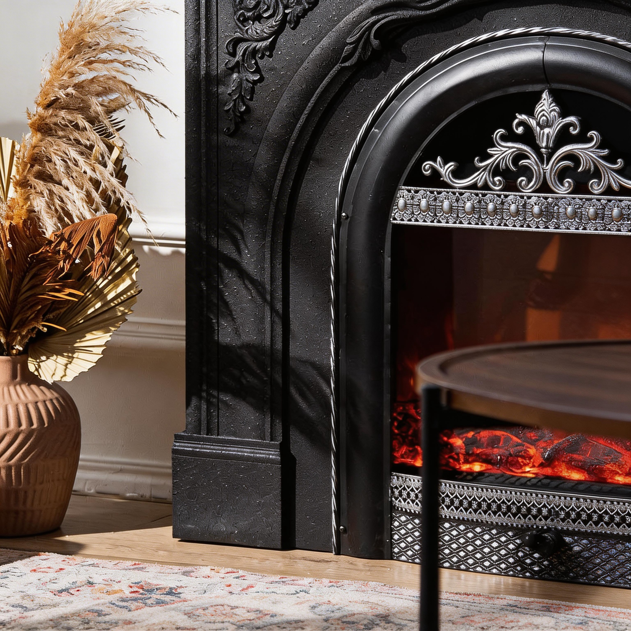 American Vintage Carved Electric Fireplace with Realistic Flame Aurora 7