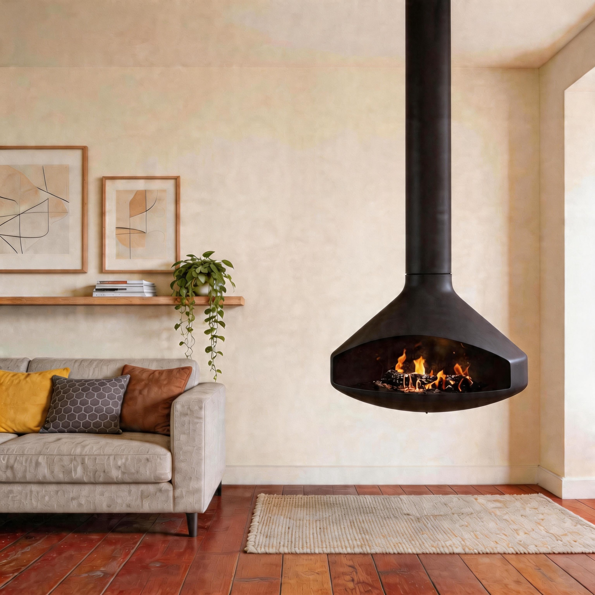 Luxury Hanging Trumpet-Shaped Real Fire Fireplace Shine 2
