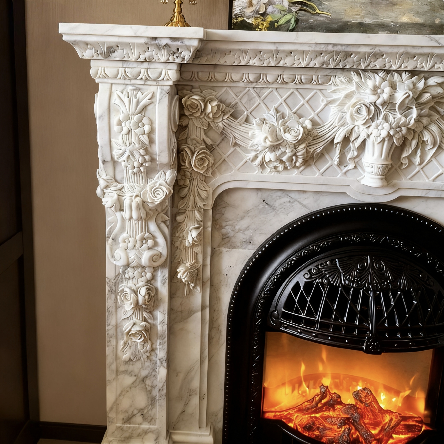 Stone Carved French Marble Electric Fireplace Aurora7