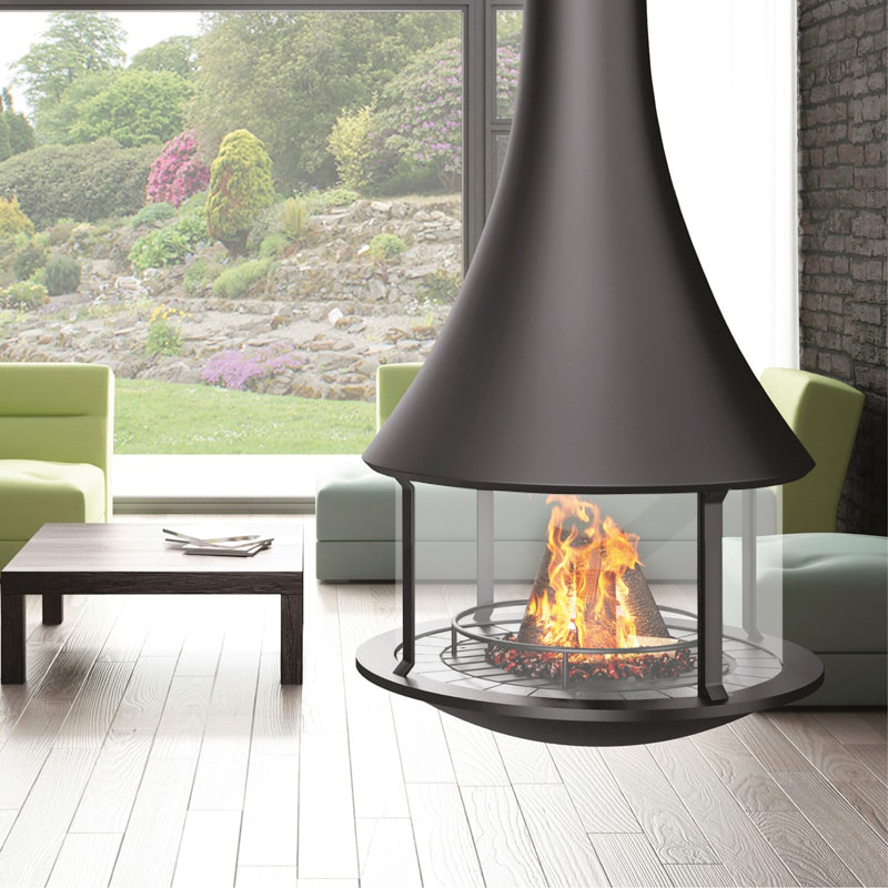 Cylindrical suspended glass wood burning fireplace Ash 2-Hearthartsinn