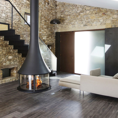 Cylindrical suspended glass wood burning fireplace Ash 2-Hearthartsinn