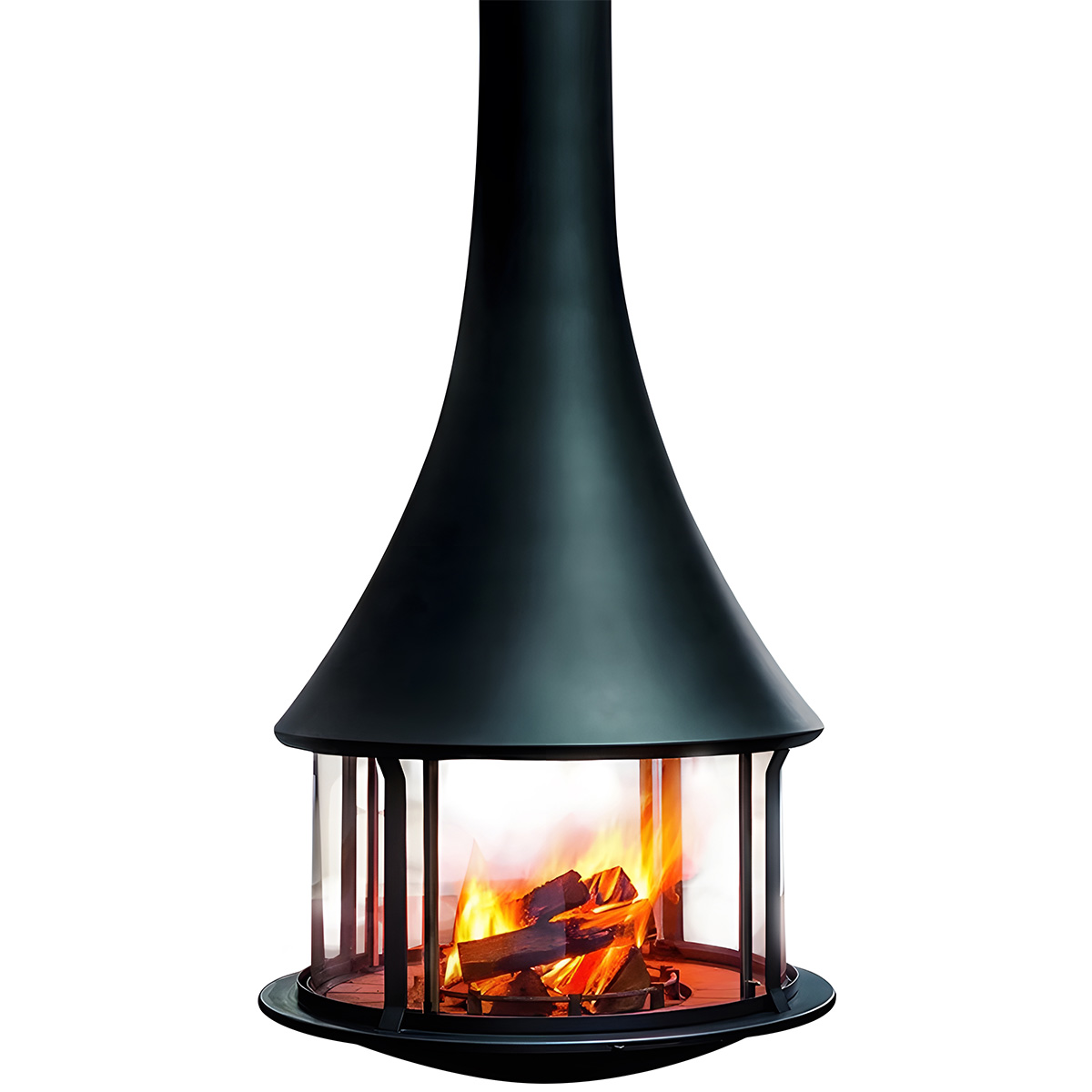 Cylindrical suspended glass wood burning fireplace Ash 2-Hearthartsinn