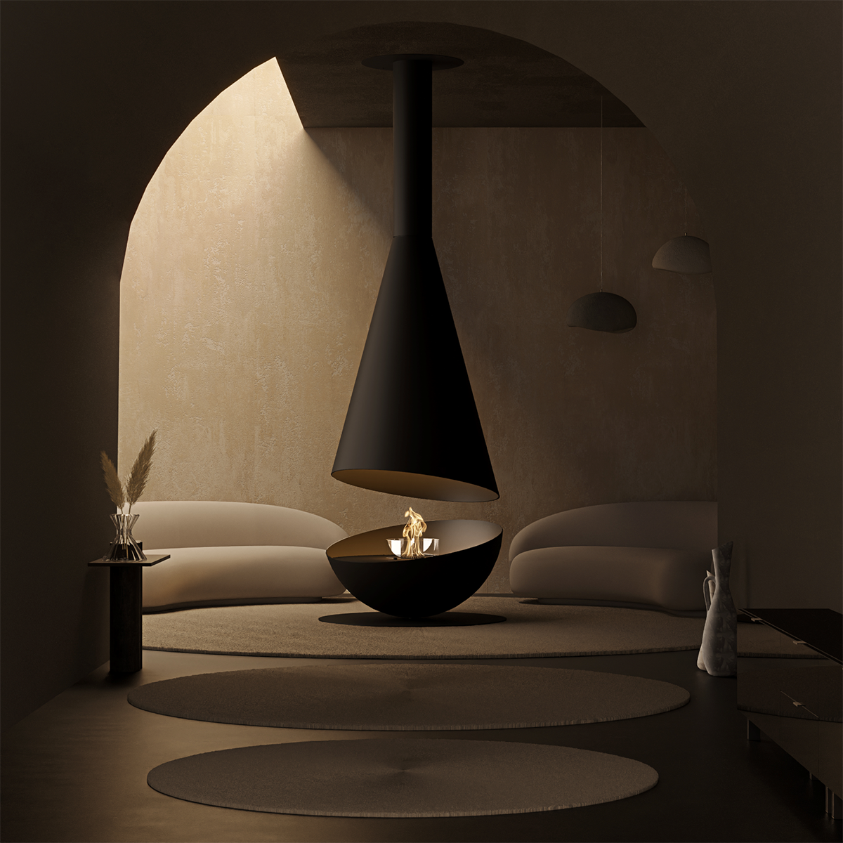 Luxury Hemispherical Suspended Fireplace Shine 7