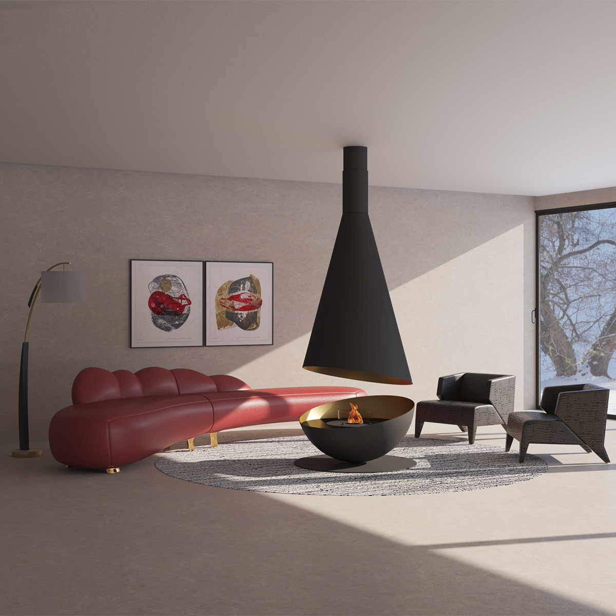 Luxury Hemispherical Suspended Fireplace Shine 7